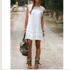 Boho Sleeveless White Lace Mini Beach Dress NWT